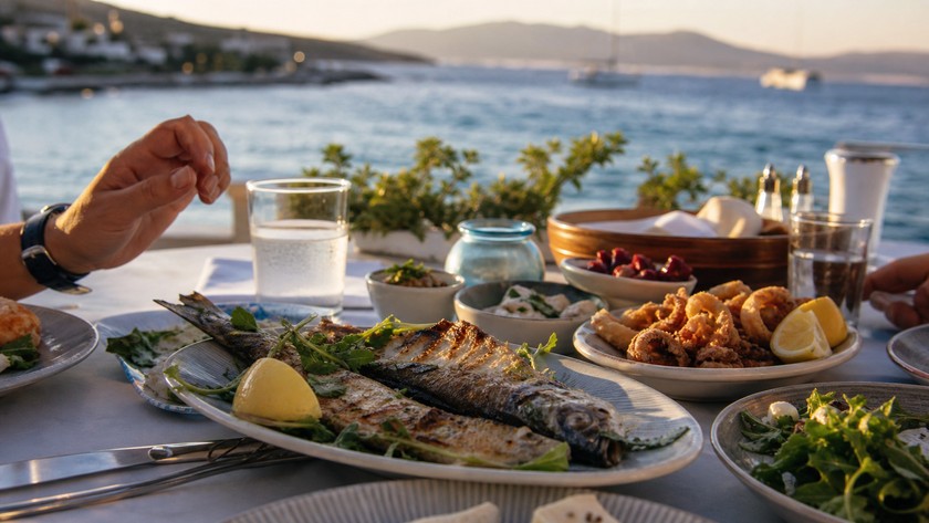 Bodrum'da deniz ürünleri ve meze masası