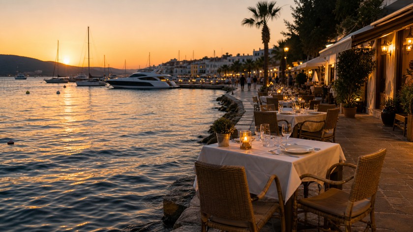 Bodrum sahilinde akşam yemeği rotası atmosferi