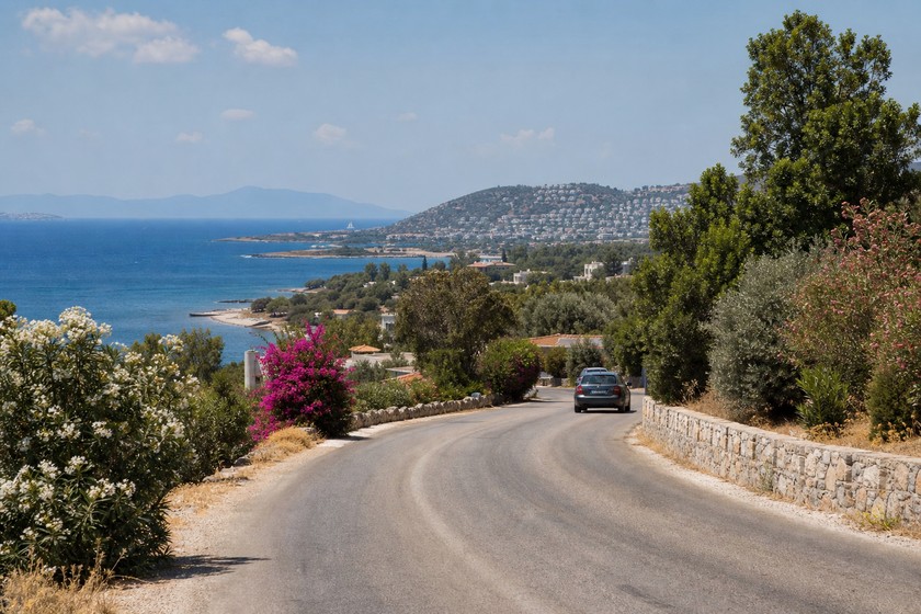 Ortakent çevresinde Bodrum sahil yolu ve ulaşım rotası