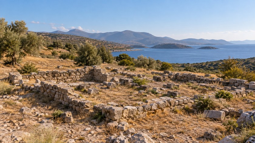 Milas kıyı çevresinde antik dönem taş izlerini temsil eden genel görünüm