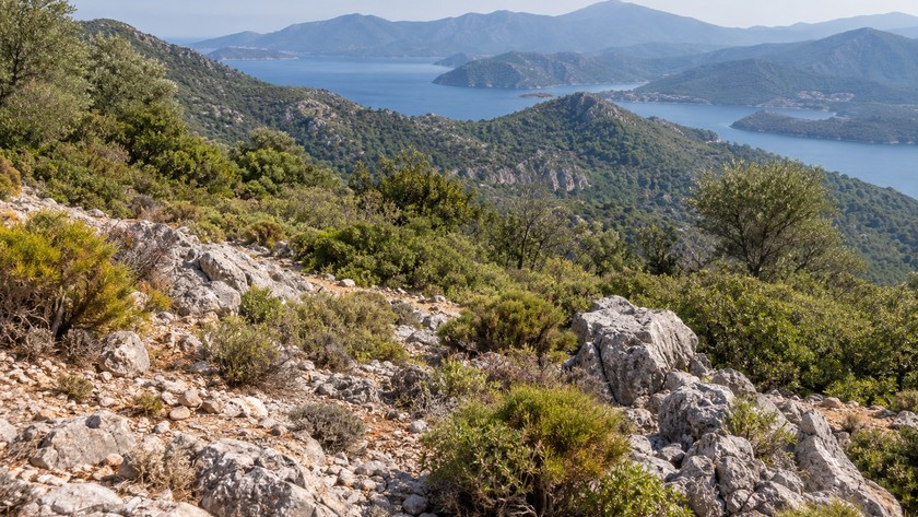 Hisarönü çevresinde maki örtülü tepe ve taşlı arazi