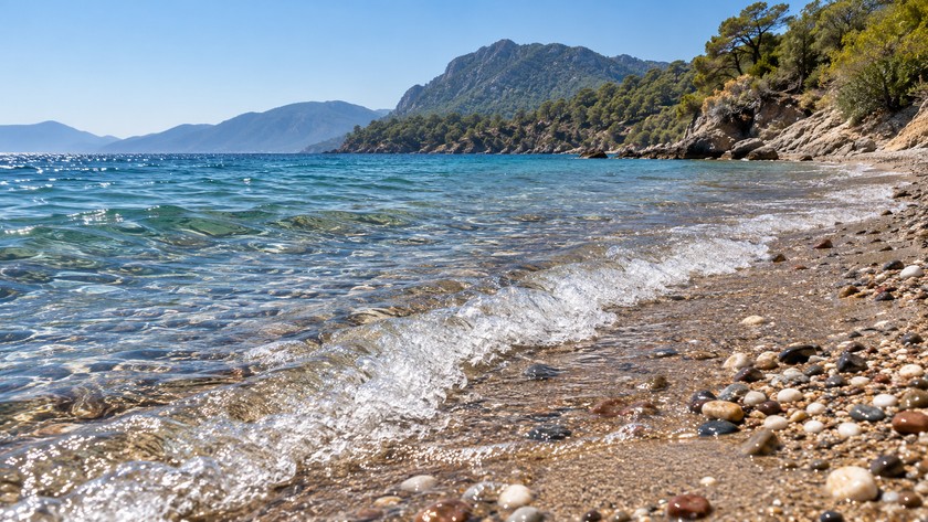 Kayacık kıyısında deniz ve doğal sahil görünümü